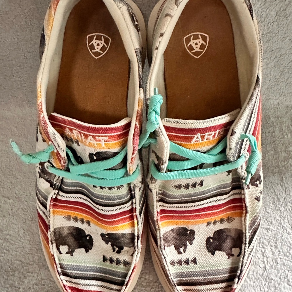 Ariat Women's Canvas Sneakers with Turquoise Laces and Multicolor Stripe Print - Picture 3 of 5